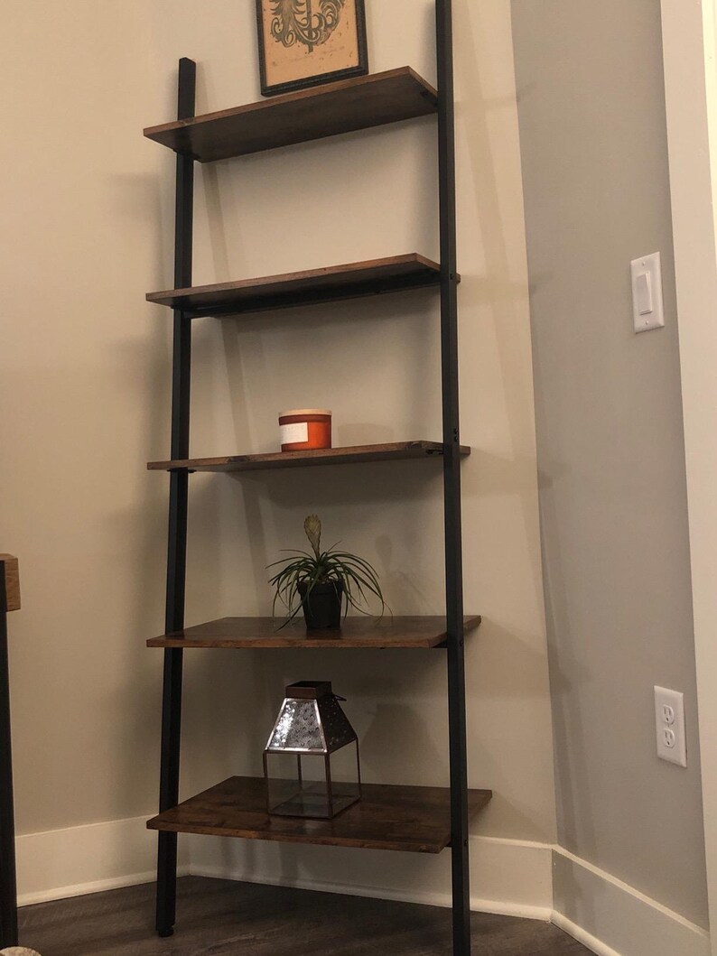 Industrial Style Ladder Shelf Wall Leaning Ladder Bookcase Etsy