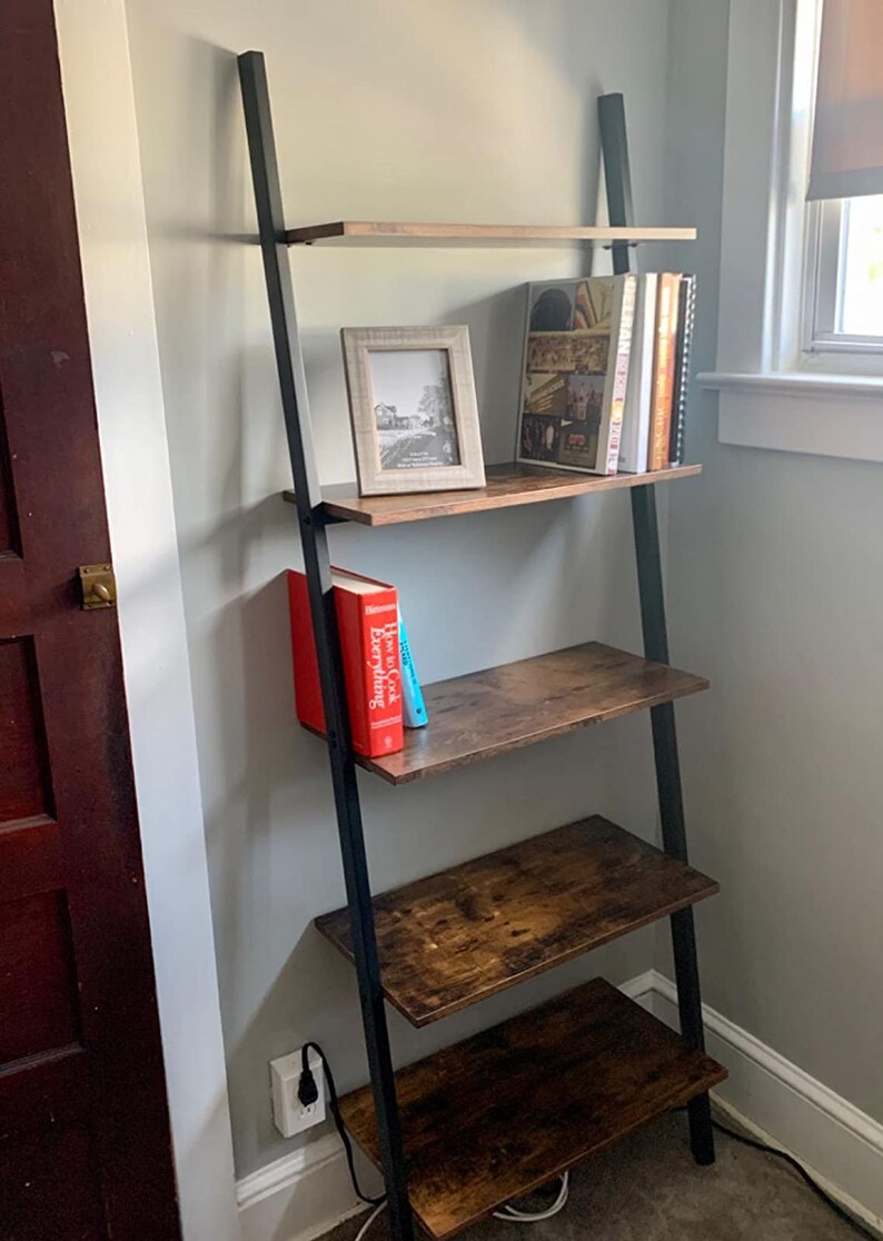 Industrial Style Ladder Shelf Wall Leaning Ladder Bookcase Etsy