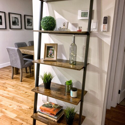 Industrial Style Ladder Shelf Wall Leaning Ladder Bookcase Etsy
