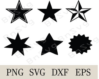 Stars SVG, Stars PNG, Different stars EPS, Cut files, layered, Cricut, Silhouette, Card Making, Clipart, Vinyl decal