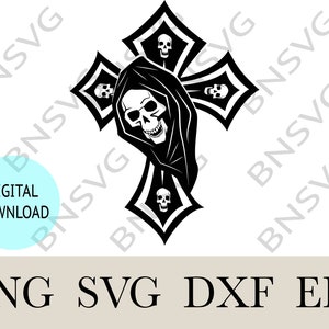 Skull and Cross Svg File, Cross and Skull PNG, Skull Design EPS, Cut files, layered, Minimalist, Cricut, Silhouette, Clipart, Vinyl decal