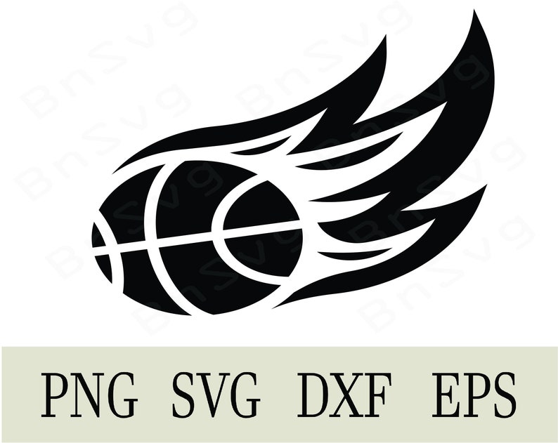 Basketlogotyp med flammaspår, omslag PNG, basketmatchklippfiler, lager på lager, minimalistisk, silhuett, korttillverkning, clipart, vinyldekal bild 1