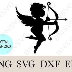 Cupid with Bow and Arrow Image Vector, Baby with Wings Eps, Cut files, layered, Minimalist, Cricut, Silhouette, Clipart, Vinyl decal