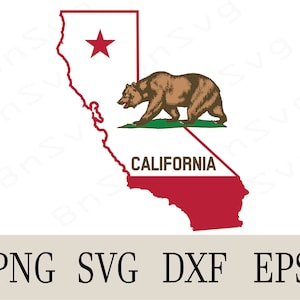 Vector Image of California Flag and Outline Map of the State, Minimalist, Cut files, layered, Cricut, Silhouette, Card Making, Clipart