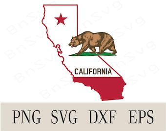 Vector Image of California Flag and Outline Map of the State, Minimalist, Cut files, layered, Cricut, Silhouette, Card Making, Clipart