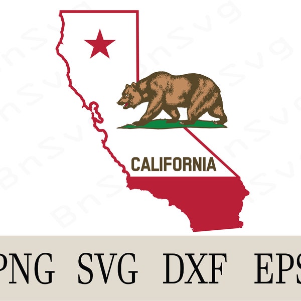 Vector Image of California Flag and Outline Map of the State, Minimalist, Cut files, layered, Cricut, Silhouette, Card Making, Clipart