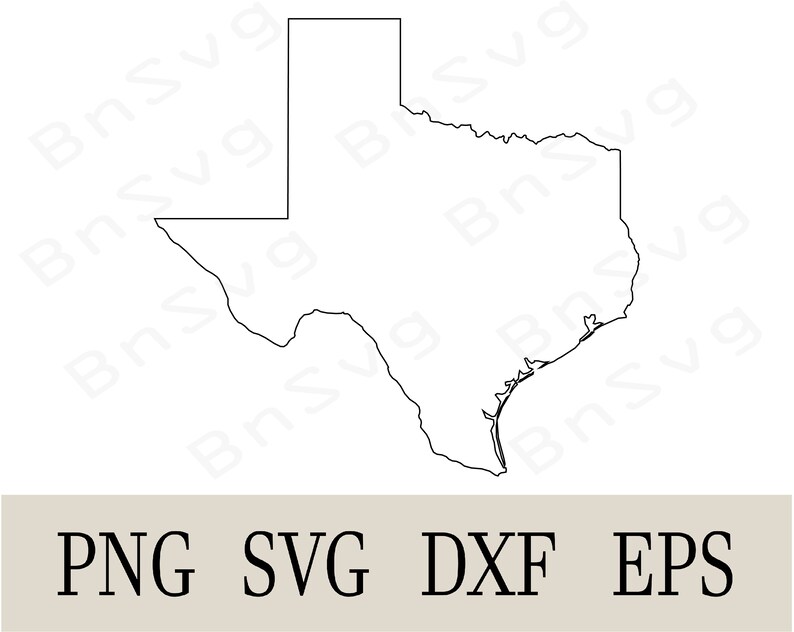 May include: A black and white outline of the state of Texas.