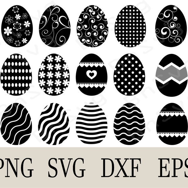 Easter Eggs Vector Image, Vector Collection of Easter Eggs in Black and White Color, Cut files, layered, Cricut, Minimalist, Eps File