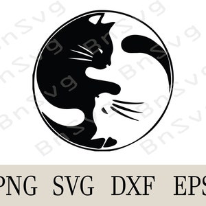 Yin Yang Cats Love SVG, Yin Yang PNG, Animals Love EPS, Archivos cortados, en capas, Cricut, Silhouette, Card Making, Clipart, Vinyl decal