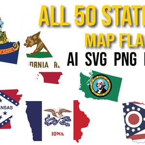 Amerikanische Staaten Flagge Alle 50 Flaggen-Karte Bundle, SVG,Ai,Png,Eps USA Flaggen Karte Hohe Qualität png Dateien