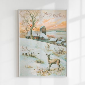Paesaggio invernale e cervi (1910) Arte da parete, Decorazione invernale stampabile, Stampe digitali vintage, Bellissimo arredamento astratto per la casa, Arte natalizia