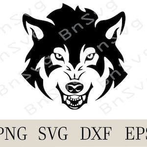 Puede incluir: Silueta en blanco y negro de la cabeza de un lobo con una expresión de gruñido. La cabeza del lobo está mirando hacia adelante con la boca abierta y los dientes al descubierto.