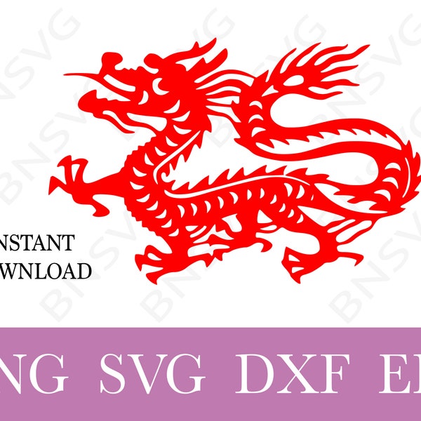 Red Chinese Dragon design SVG, China Symbol Dragon image PNG, EPS, Cut files, layered, Minimalist, Cricut, Silhouette, Clipart, Vinyl decal