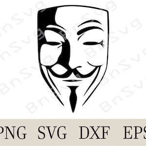 Anonymous Mask , Ano Mask PNG, Vector Cutting File EPS, Cut files, layered, Cricut, Silhouette, Card Making, Clipart, Vinyl decal