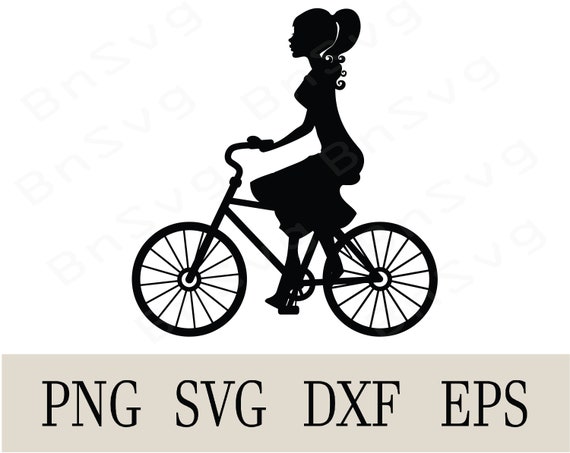 Silhouette of Pretty Girl on Bicycle, Lady on Bike Vector, Bike