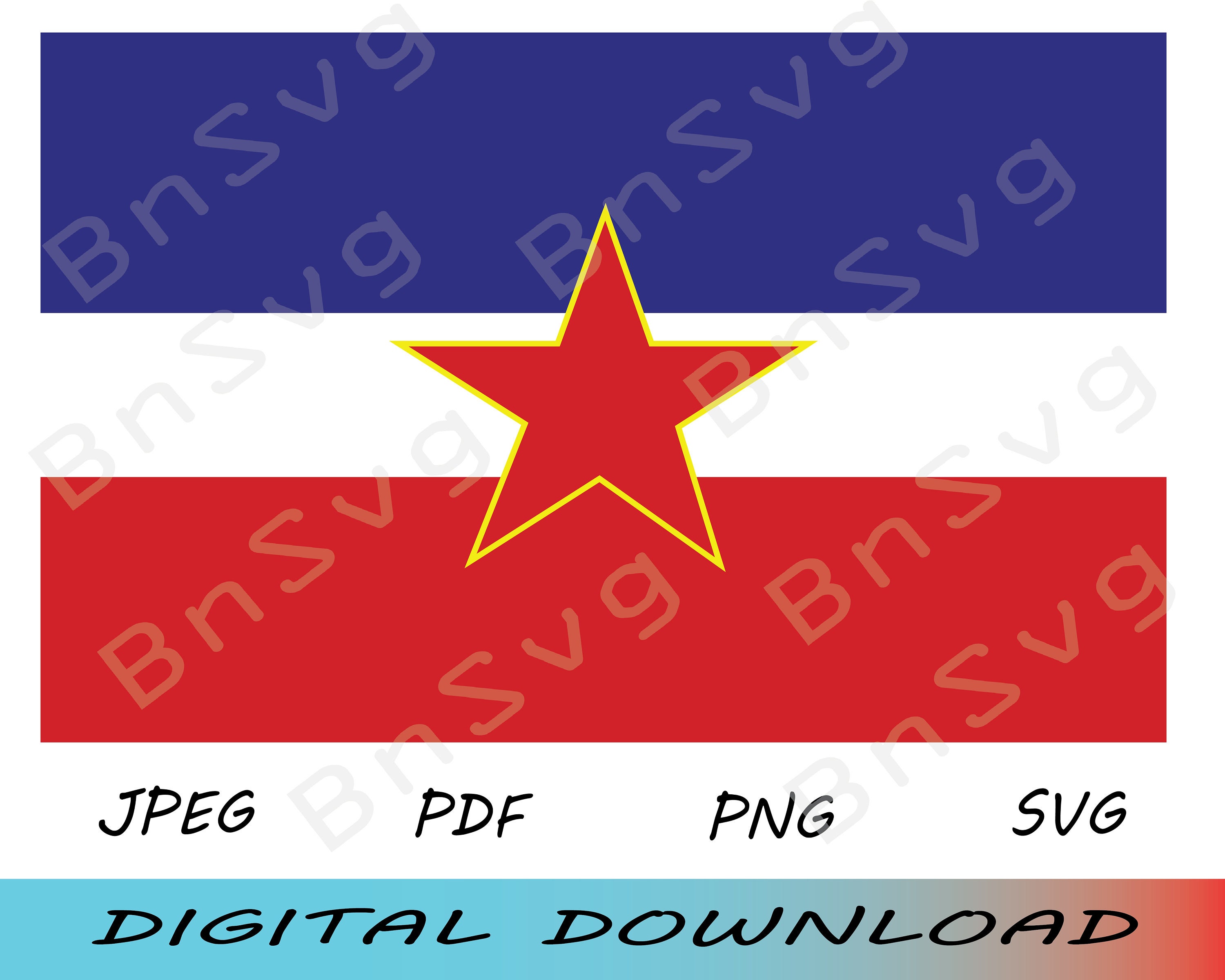 Yugoslavia Flag Vector PNG, Yugoslavia Star Flag Cutting File EPS