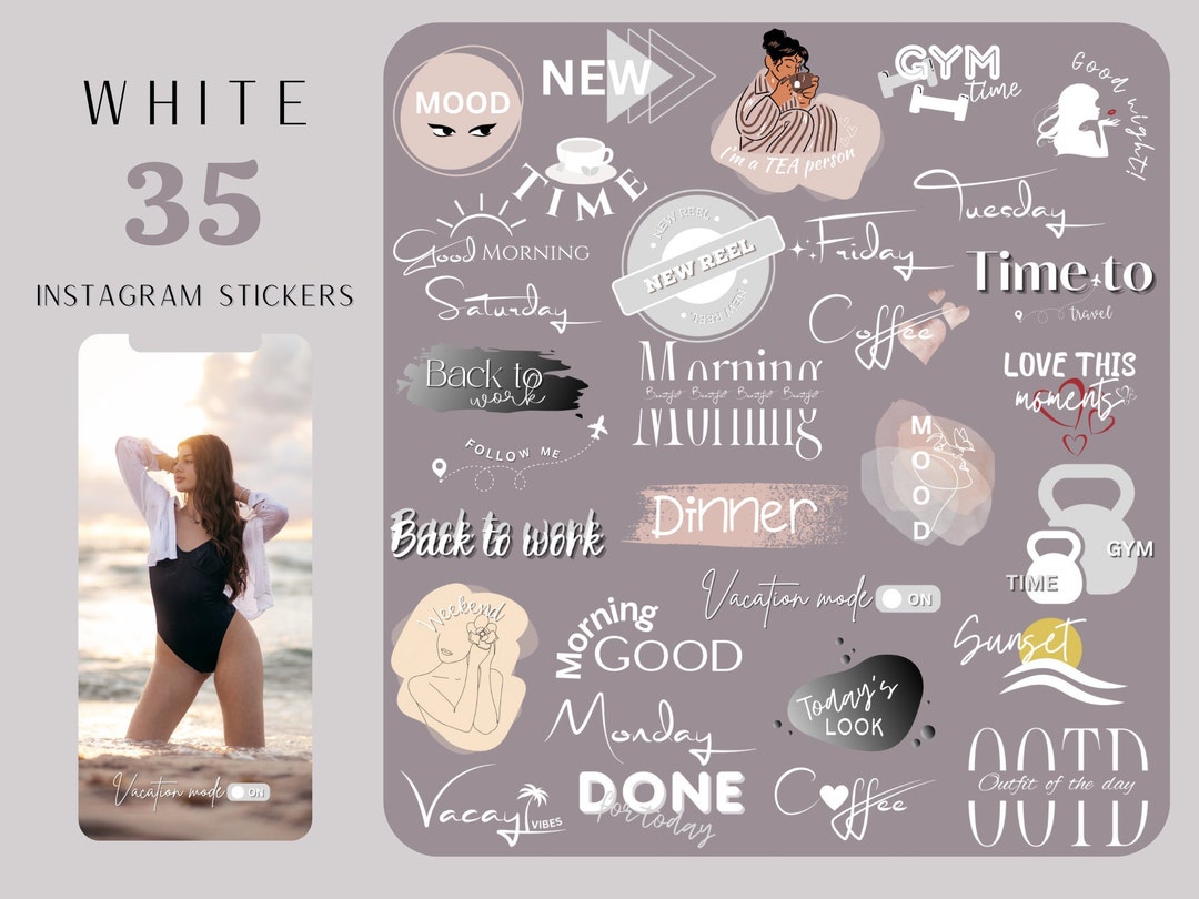 35 White Instagram Story Stickers | Daily, Travel, Gym (digital ...