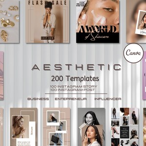May include: A collection of 200 aesthetic Instagram templates for businesses, entrepreneurs, and influencers. The templates feature a variety of designs, including minimalist, modern, and colourful. The templates are perfect for promoting products, services, and events.