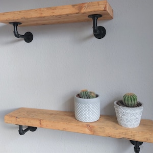 Wall shelf made of reclaimed wood with pipe brackets, bookcase, kitchen shelf, vintage, rustic, country house, sanitary look