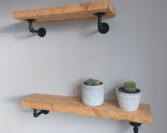 Wall shelf made of reclaimed wood with pipe brackets, bookcase, kitchen shelf, vintage, rustic, country house, sanitary look
