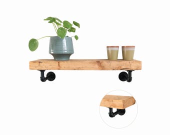 Wall shelf made of reclaimed wood with pipe brackets, bookshelf, kitchen shelf, vintage, rustic, country style, sanitary ware look