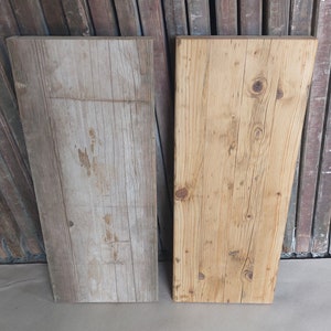 Old scaffolding planks made to measure DIY reclaimed wood rustic country house industrial upcycling table bench shelf vanity unit