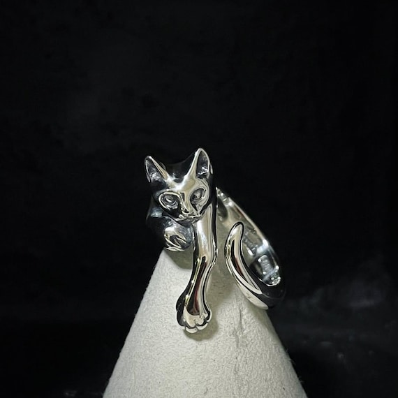 Sterling Silver Cat Wrap Ring Adjustable Feline Jewelry for Cat