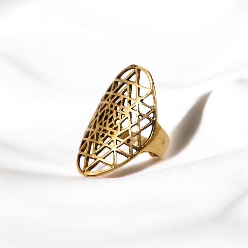 Scared Geometry Ring Sri Yantra Brass Ring: Sacred Geometry Boho Jewelry - Etsy Canada