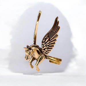 Gold Pegasus Ring • Winged Unicorn Jewelry • Fantasy Statement Ring • Mythical Creature Adjustable Ring • Boho Magic Jewelry Gift