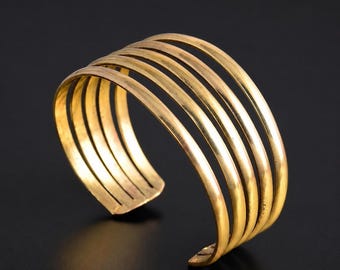 Wide Gold Cuff Bracelet: Modern Layered Brass Statement Jewelry