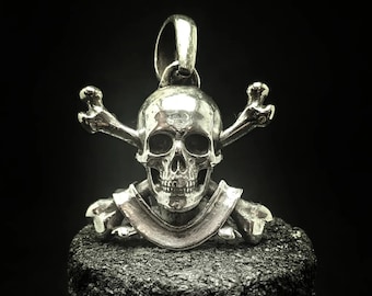 Sterling Silver Skull & Crossbones Pendant - Gothic Jewelry