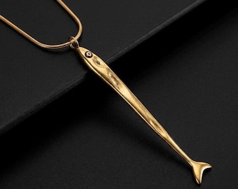 Gold Fish Pendant Necklace • Minimalist Brass Ocean Jewelry • Boho Charm • Nautical Gift