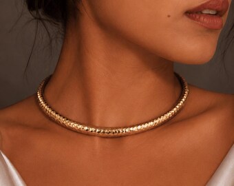 Hammered Brass Choker Necklace: Bold Boho Statement Collar