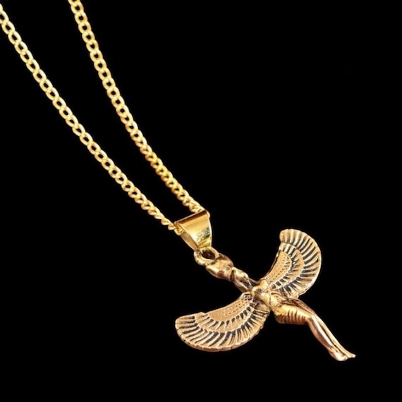 金色のエジプトの女神イシスネックレス • 翼のあるお守りペンダント