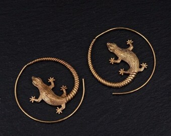 Gold Lizard Hoop Earrings – Boho Wildlife Statement Jewelry