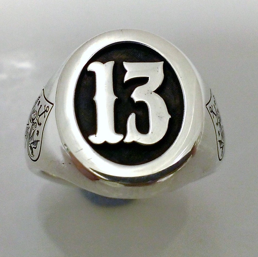 Sterling Silver Number 13 Ring - Biker Signet Ring - Etsy