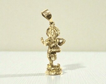Colgante de Ganesha danzante dorado • Joyería hindú de latón hecha a mano
