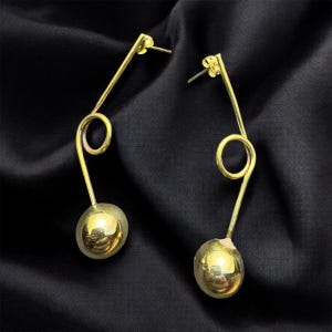 Bold Gold Statement Earrings | Unique Artistic Drop Jewelry | Modern Abstract Metal Earrings for Women | Geometric Gold Earrings”