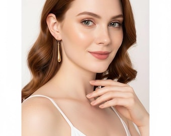 Pendientes minimalistas de lágrima de oro: pendientes colgantes hechos a mano, joyería moderna para el día a día, un regalo para ella.