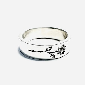 Rose signet ring, 925 Sterling Silver signet Rose ring, Rings for women, Engraved ring, Rose Silver ring, Flower ring, Gift For Her