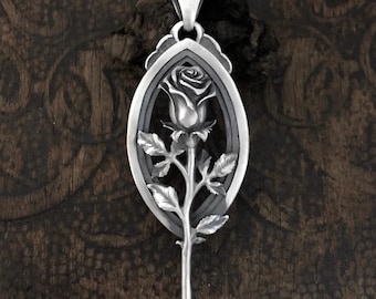Sterling Silver Rose Pendant: Vintage Flower Necklace