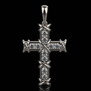 Mens Necklace - 925 Sterling Silver Cross Pendant - Mens Cross Pendant - Smooth Crucifix Pendant Necklace - Cubic Zirconia Cross Pendant