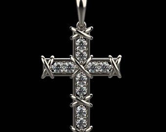 Sterling Silver Cross Pendant: Mens Crucifix Necklace with Cubic Zirconia