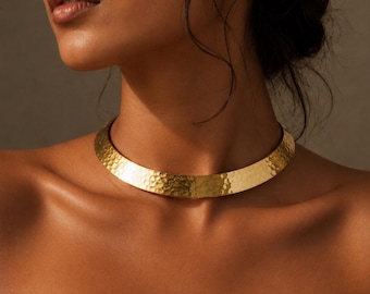 Hammered Brass Choker Necklace: Boho Tribal Statement Collar