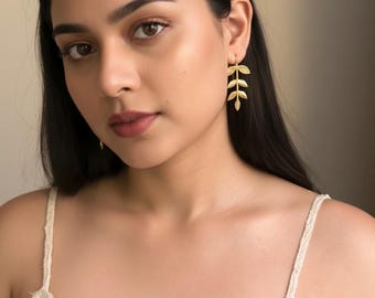 Gold Leaf Dangle Earrings, Botanical Drop Earrings