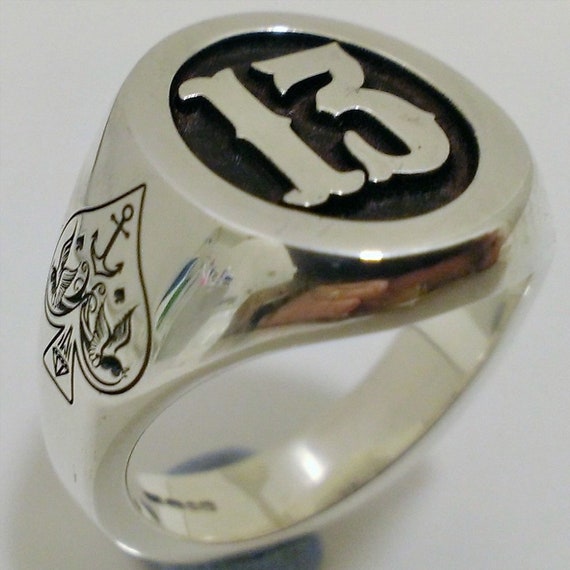 Sterling Silver Number 13 Ring - Biker Signet Ring - Etsy
