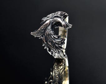 Sterling Silver Phoenix Ring: Gothic Firebird Jewelry