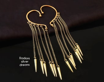 Gold Spike Kette Ohrmanschette | Punk Nicht-Durchbohrte Ohrring