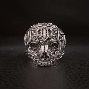 Schädel handgemachter 925 Sterling Silber Herrenring, Gothic Cool Punk Schädel Ring für Freund, Einzigartige Halloween Biker Ringe für Männer, Goth Schmuck
