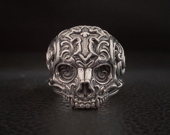 Handmade Sterling Silver Skull Ring, Gothic Biker Jewelry